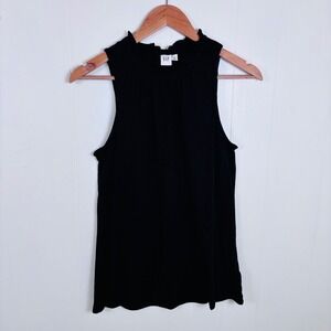 GAP Ruffle Neck Tank Top Sleeveless Casual Everyday Black‎ Womens Size XS